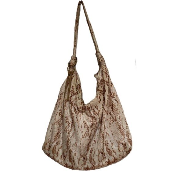 HOBO Bag Faux Reptile Snakeskin Design Thick Handle Strap Zipper Pockets - Picture 1 of 9